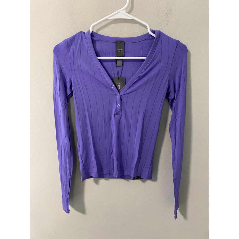 NWT Savage X Fenty Sleek Stitch Sleep Top Purple Lounge Pajama, Size XS